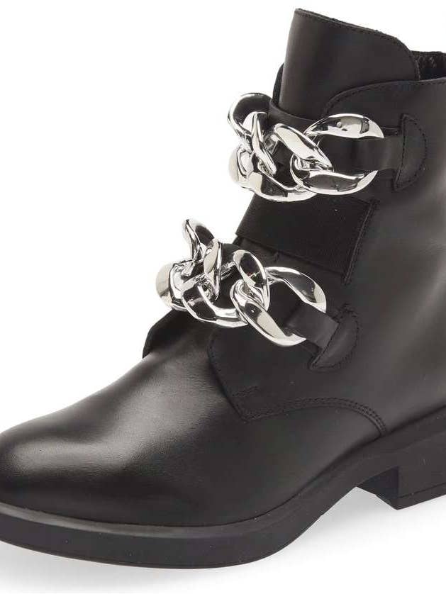 BRINK LEATHER BOOTIE WITH CHAIN ACCENT - BLACK for wholesale by Sheridan Mia