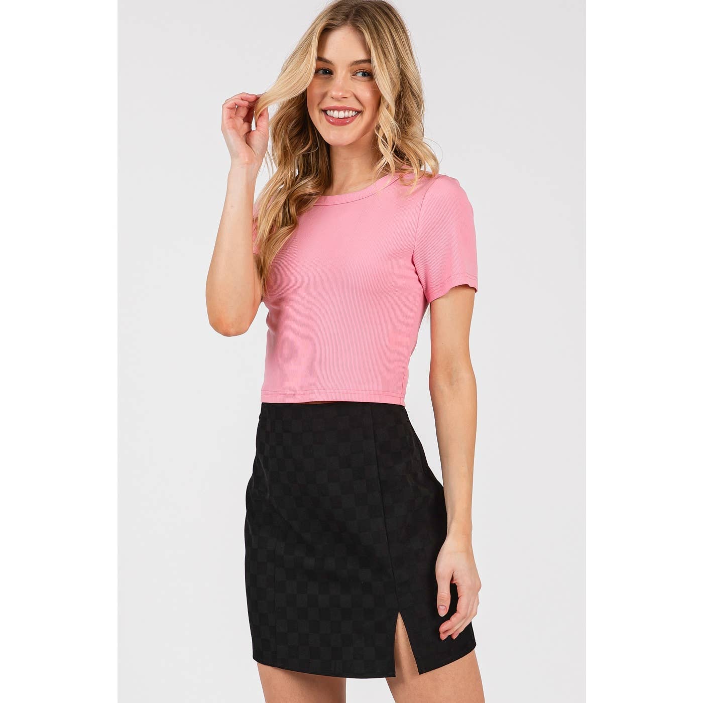 mittoshop - Wholesale Knit Top - Women's - RIBBED ROUND NECK SHORT SLEEVE BASIC CROP TEE1