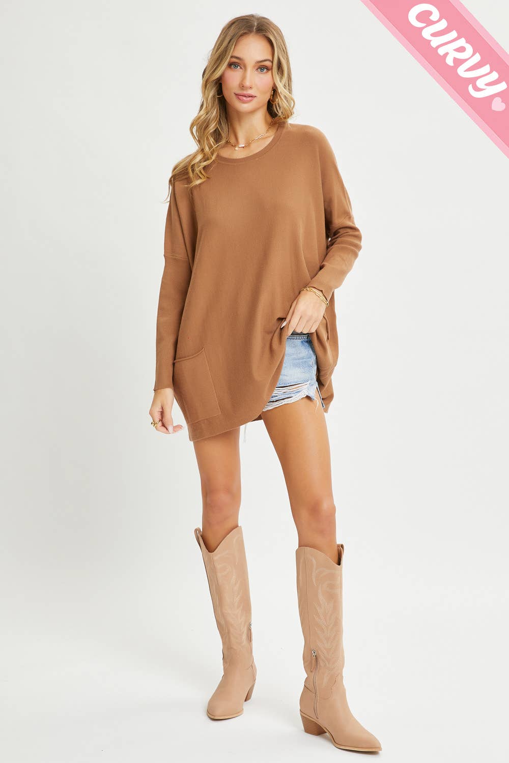 Sweet Lovely by Jen - Wholesale Tunic Sweater - Women's - FRONT POCKET OVERSIZE SWEATER PLUS SIZE52