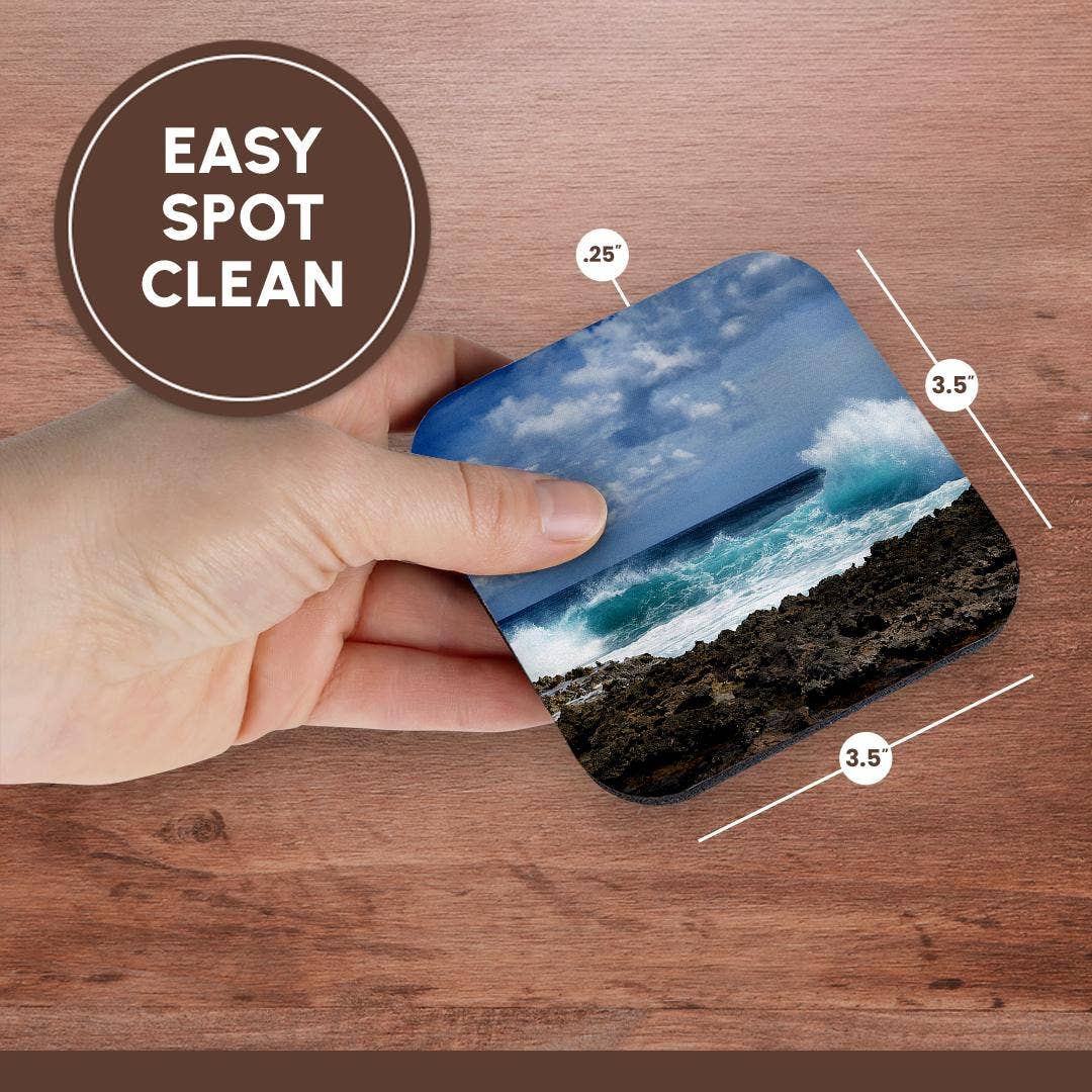 3dRose - Vente Sous-verre - 3dRose, Photo de vagues s'écrasant sur le rivage de la côte d'Aruba. , Dessous de verre13