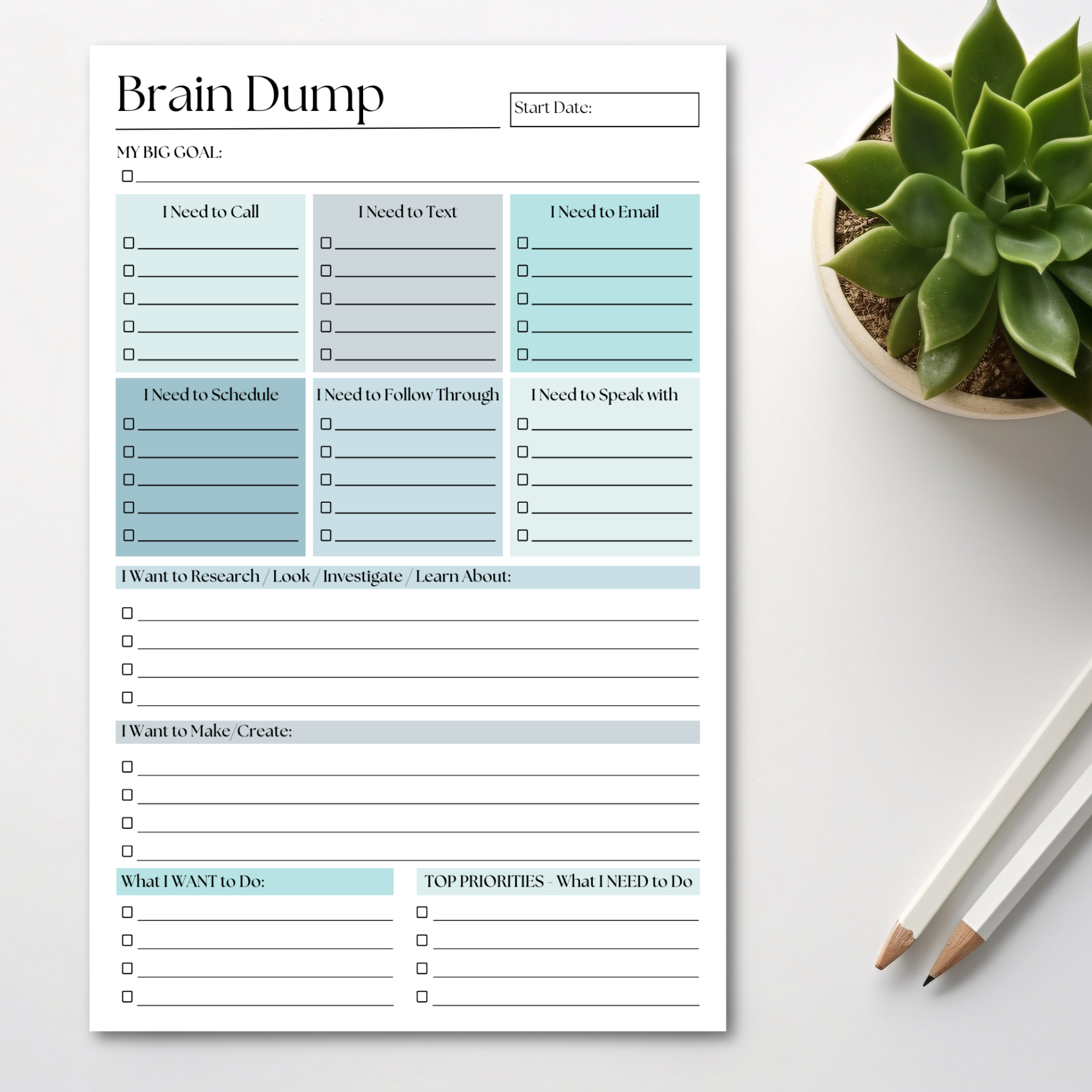 Eleventh and Taylor - Venta al por mayor Libretas - Bloc de notas para volcar ideas: Planificador diario para TDAH de 50 páginas en azul6