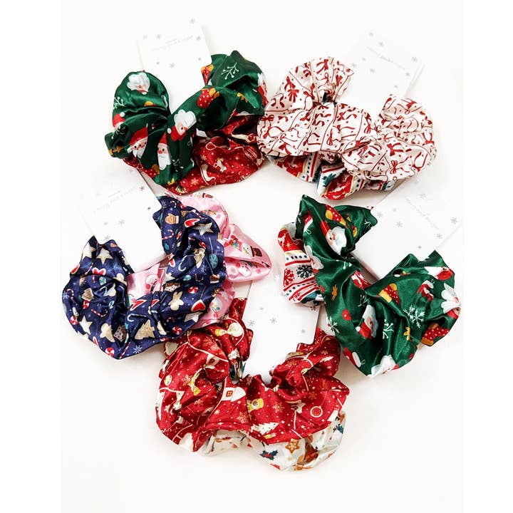 Duo Satin Christmas Hair Scrunchies for wholesale by Love and Repeat