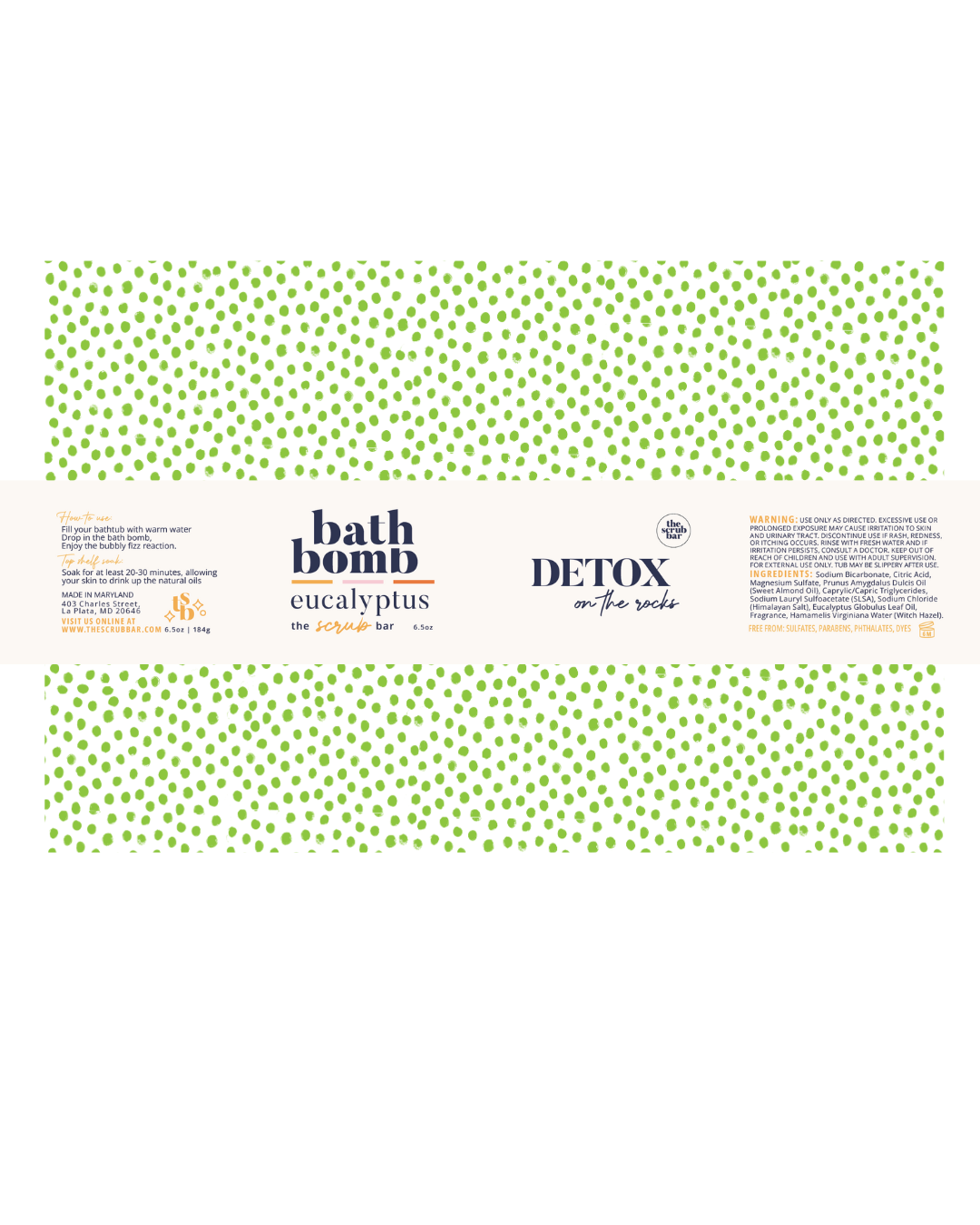 The Scrub Bar - Wholesale Bath Bomb/Fizz - Detox- Eucalyptus + Himalayan Salt Bath Bomb 6.5 oz2