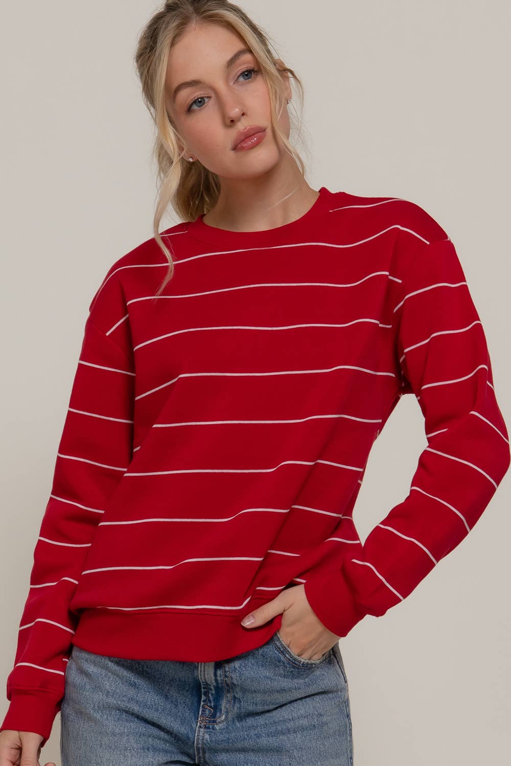 Active Basic | Active USA – Sweatshirt - Mulher por atacado – Sweatshirt de Manga Comprida com Riscas de Engenheiro e Forro de Fleece16