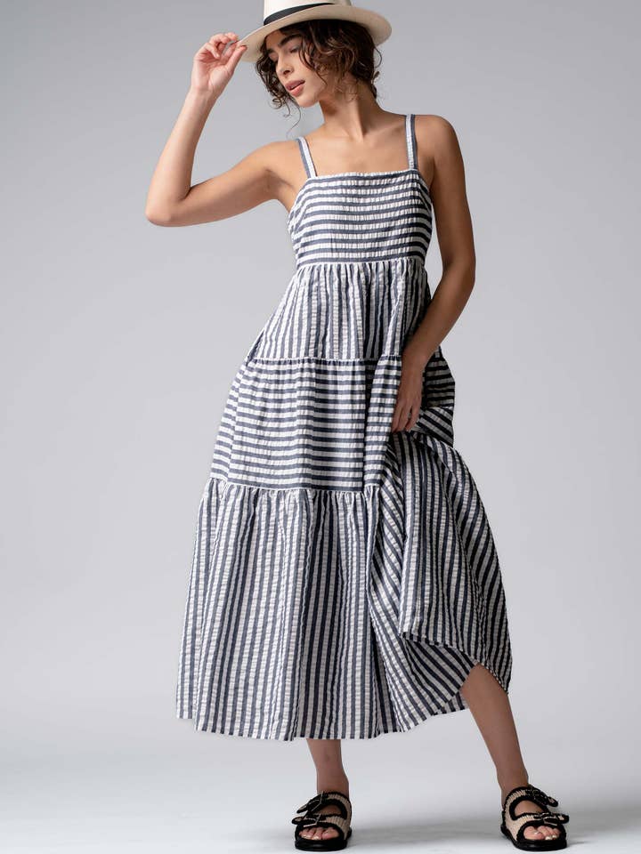 Urban Daizy - Wholesale Dress - Women's - Striped Tiered Maxi Sundress