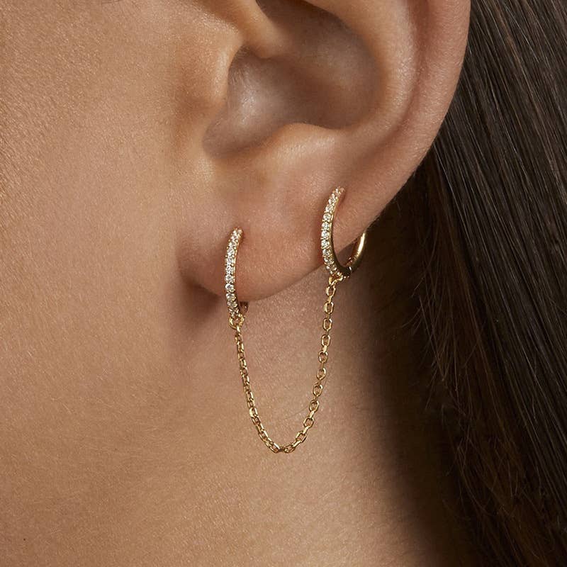 Melange Blanc - Wholesale Hoop Earrings - E128 Double Paved hoop chain earrings, single earrings2