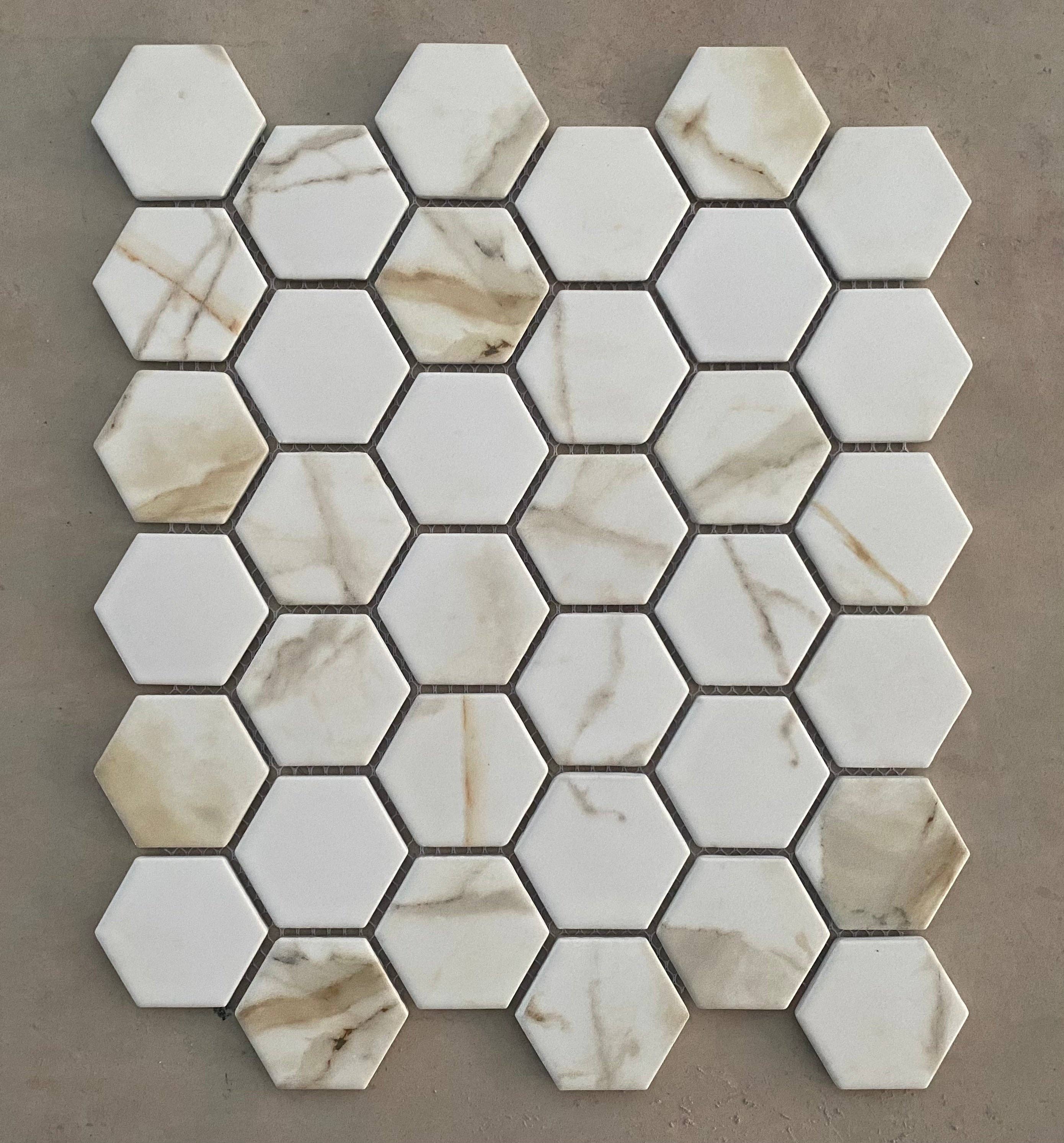 WS Tiles - Wholesale Wall Tile - Retro 2" Hexagon Porcelain Tile, Matte Finished Floor & Wall Tile - 9 Square Feet Per Carton - Carrara10