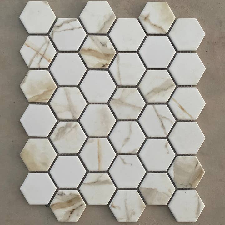 WS Tiles - Wholesale Wall Tile - Retro 2" Hexagon Porcelain Tile, Matte Finished Floor & Wall Tile - 9 Square Feet Per Carton - Carrara10
