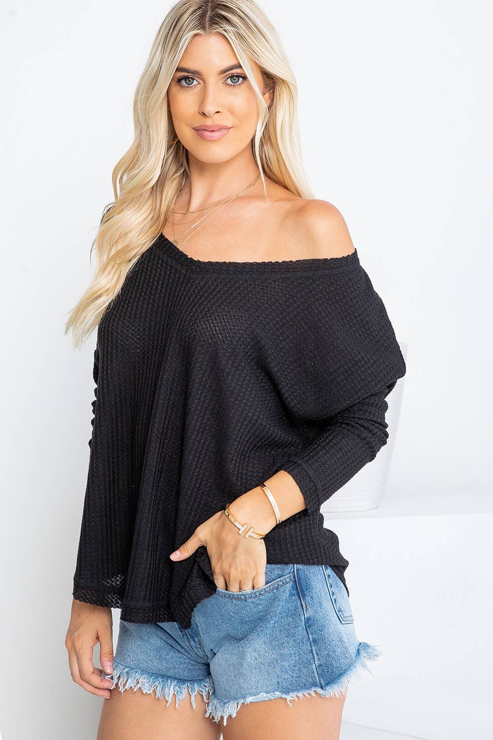 Sweet Lovely by Jen - Vente Haut en maille – femme - SW277 COL V MANCHES LONGUES DOLMAN74