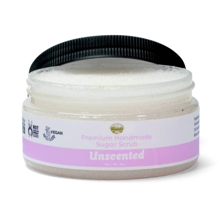 Unscented Sugar Body Scrub - 8oz Premium Handmade Sugar Scrub, Great as a Face Scrub & Exfoliating Body Scrub for Acne Scars, Stretch Marks, Foot Scrub, Great Gifts For Women - Falls River Soap Company for wholesale by Falls River Soap Company