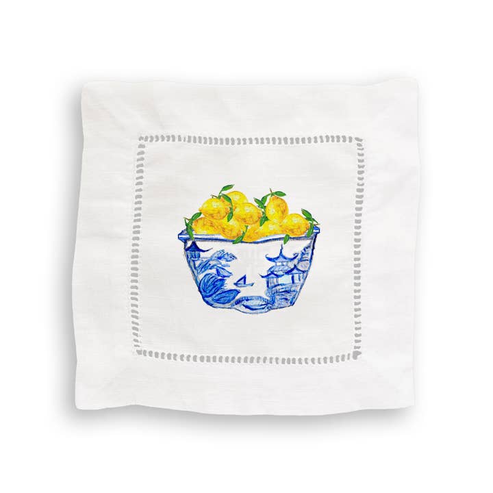 French Graffiti - Wholesale Tea Towel - Blue & White Bowl with Lemons