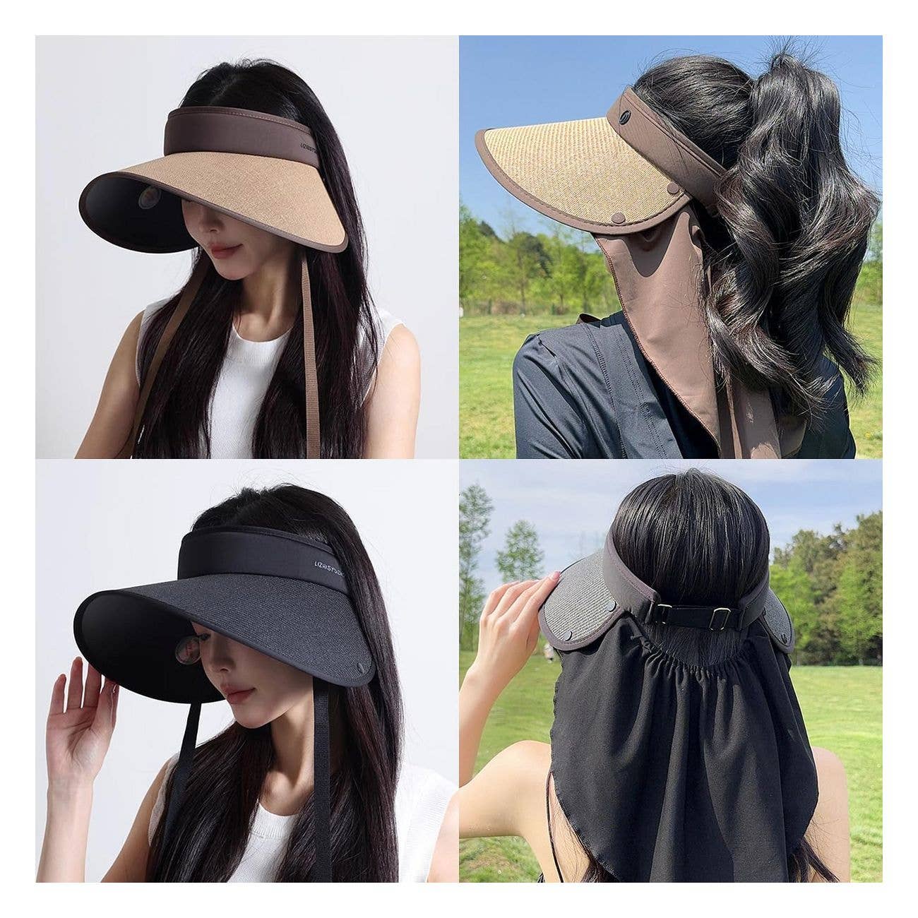 Diacly - Wholesale Visor - Women's - 12pk Large Brim Hollow Top UV Sun Hat Neck Protection1