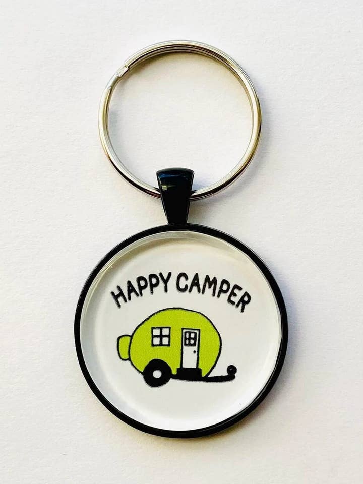 Camper Keychain - Travel Gift - RV Key Ring - Happy Camper for wholesale by Nifty Gifty Shop
