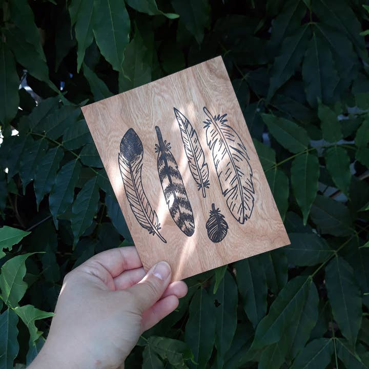Feather Wood Letterpressed Postcard for wholesale by Shuttle Press & Bindery