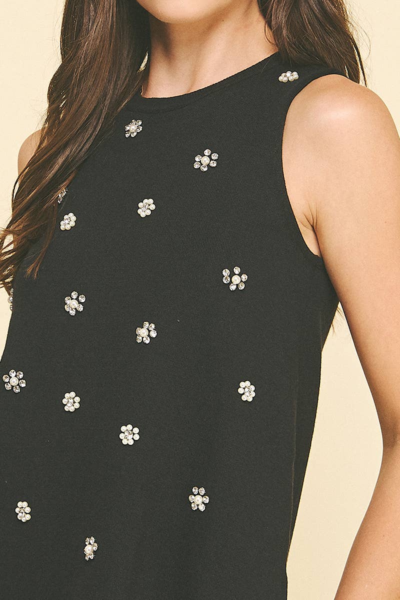 PINCH - Wholesale Knit Top - Women's - RHINESTONE & PEARL EMBROIDERED KNIT TOP - 6273WJ5