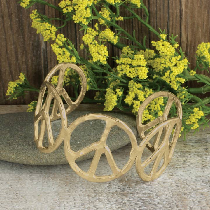 Woodstock Vibes Gold Metal Peace Sign Bracelet for wholesale by ZAD