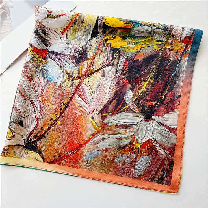 SueSilkHK - Wholesale Scarf – Women's - New Arrival: Living Colour Oil Painting Impact 100% Mulberry Silk Scarf - 65CM Square Shawl, Elegant Gift for Her3