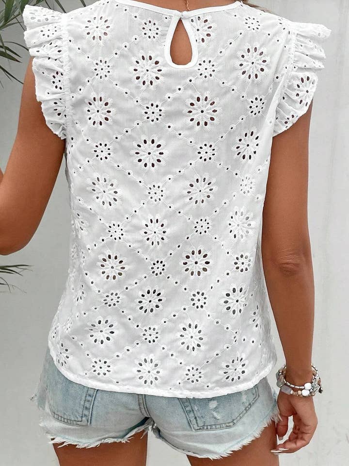 White Eyelet Sleeveless Blouse for wholesale on Faire
