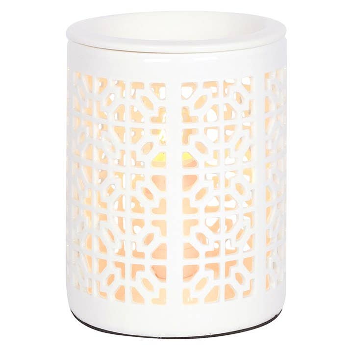 Wolf & Wilde – wholesale Wax warmer – WHITE CERAMIC TRELLIS ELECTRIC OIL & WAX BURNER0