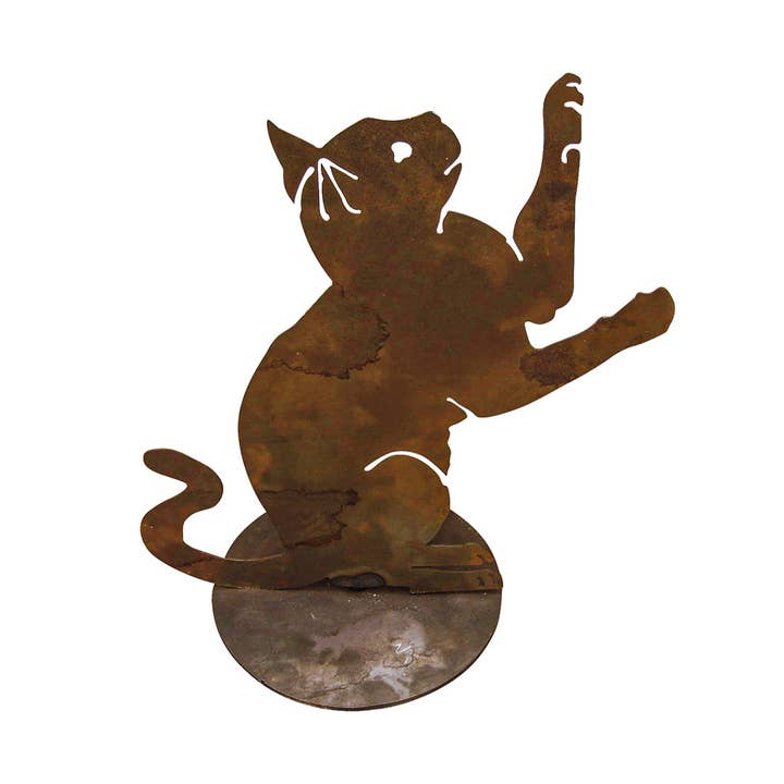 Rust/Nat Cat Standing on Base Garden Art for wholesale by California Home & Garden