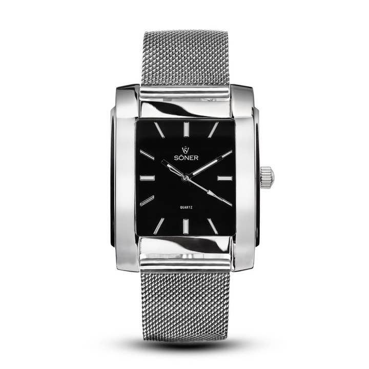 Square Watch, Legacy P Polished Steel | Black Dial for wholesale by SÖNER