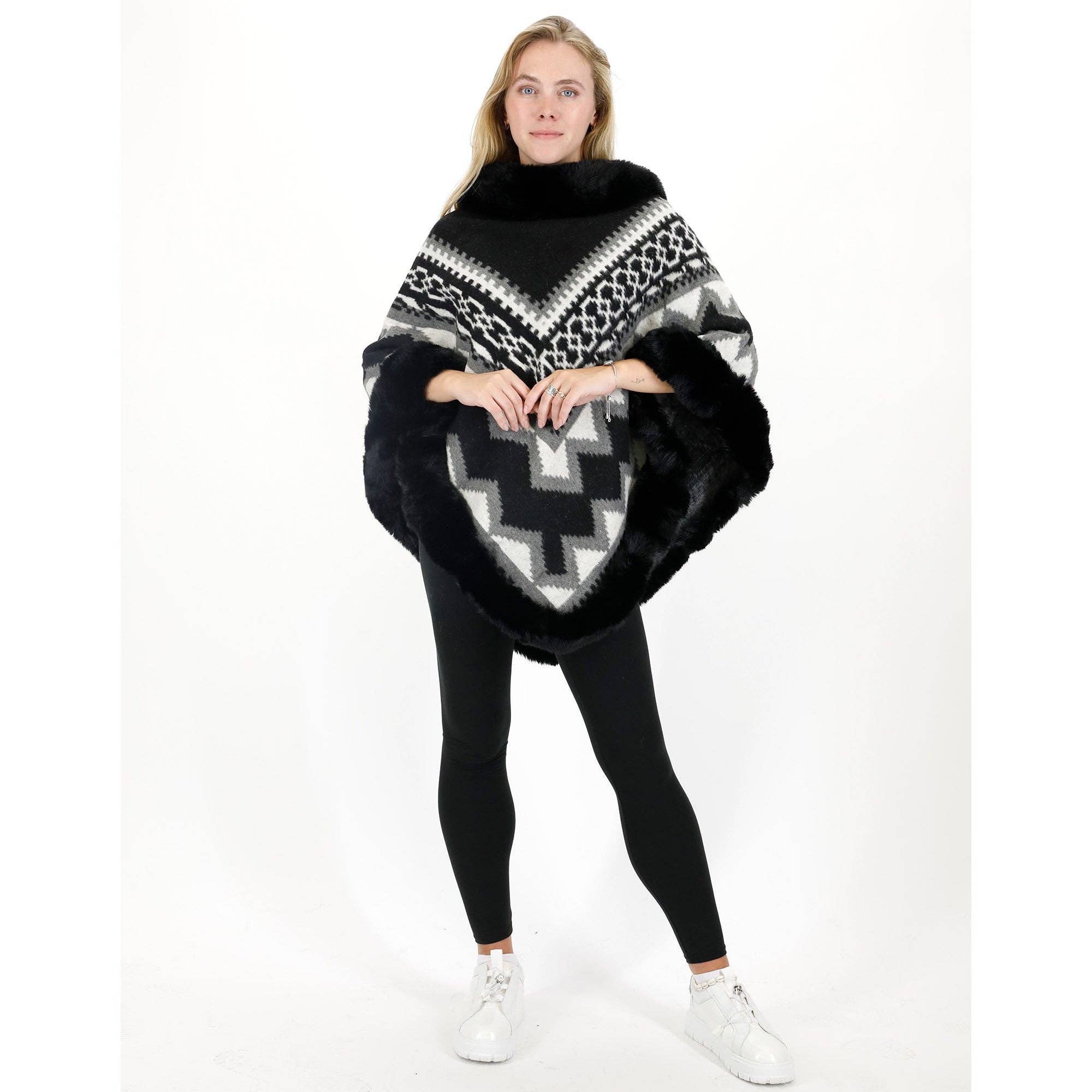 ASSORTED Zig Zag Pattern Faux Fur Poncho P4030 (12PC) for wholesale on Faire3