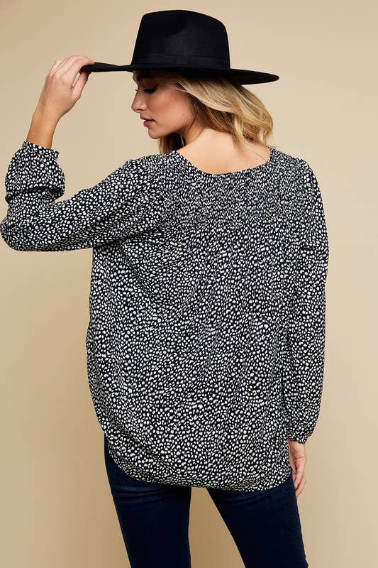 Doe and Rae - Wholesale Blouse - Women's - Smocked V-neck Blouse - 40379T-111