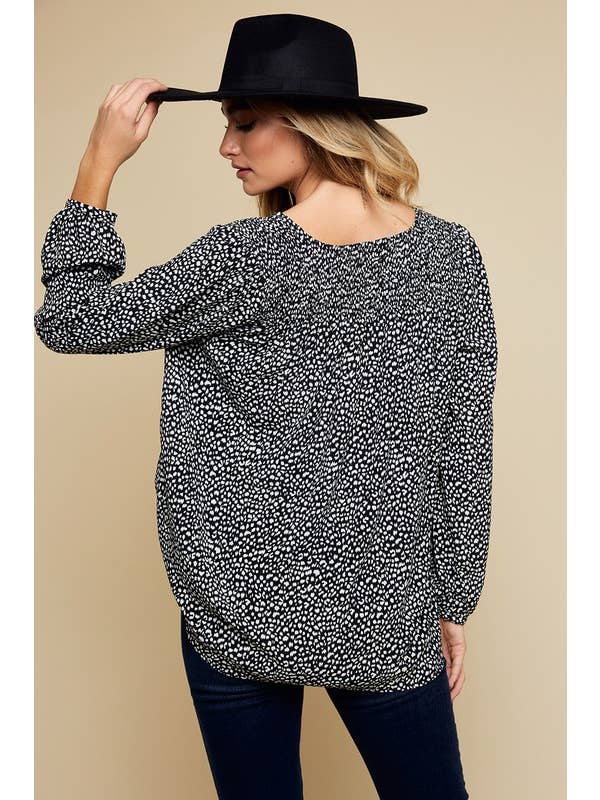 Doe and Rae - Wholesale Blouse - Women's - Smocked V-neck Blouse - 40379T-111