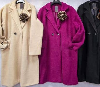 Kurt Muller – wholesale Coat – Women’s – Soft Touch Lined Coat with Detachable Leopard Ruffle Brooch7