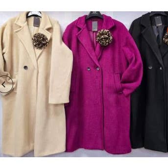 Kurt Muller – wholesale Coat – Women’s – Soft Touch Lined Coat with Detachable Leopard Ruffle Brooch7