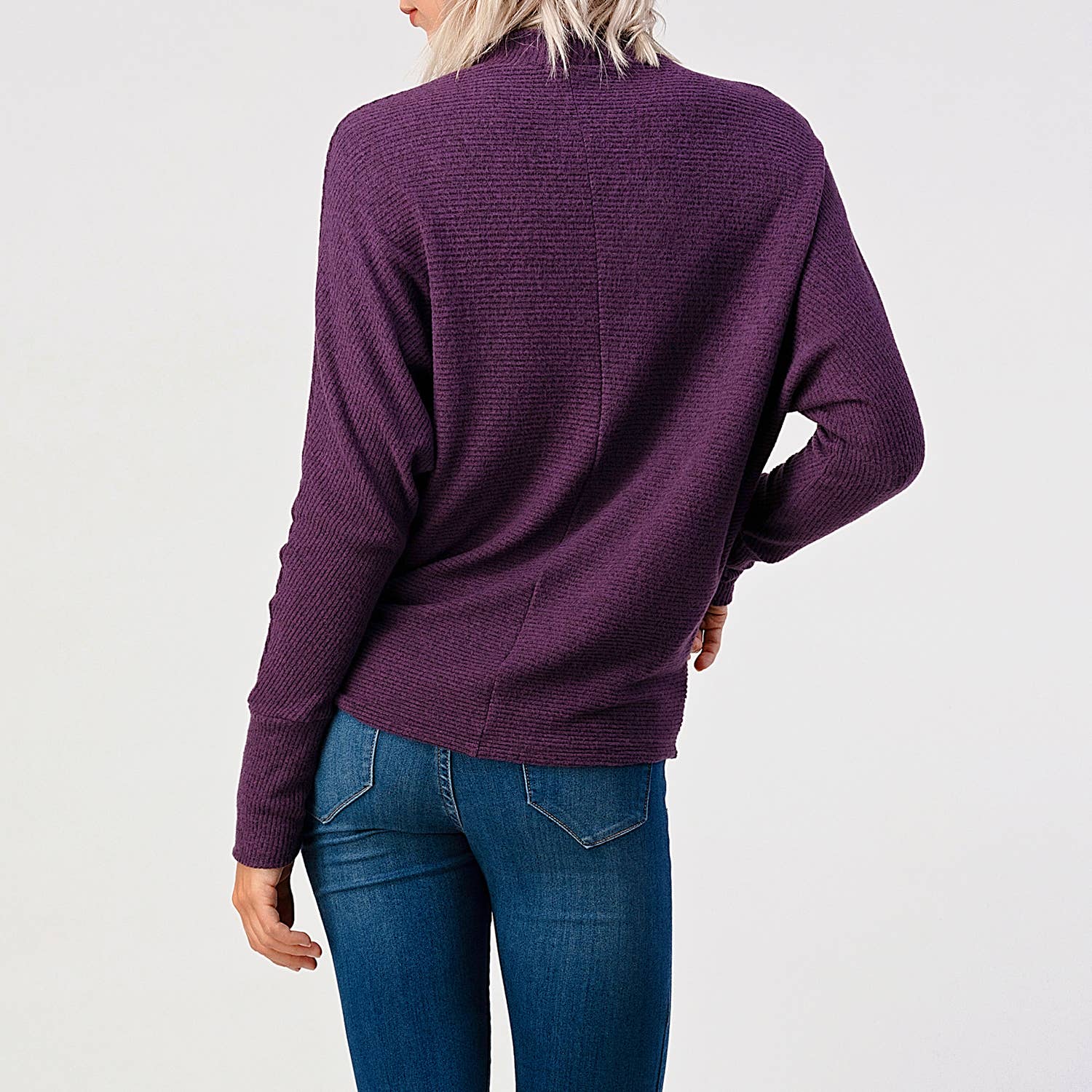 Heimious - Wholesale Knit Top - Women's - Mock Neck Long Dolman Sleeve Ribbed Knit Top, T26176