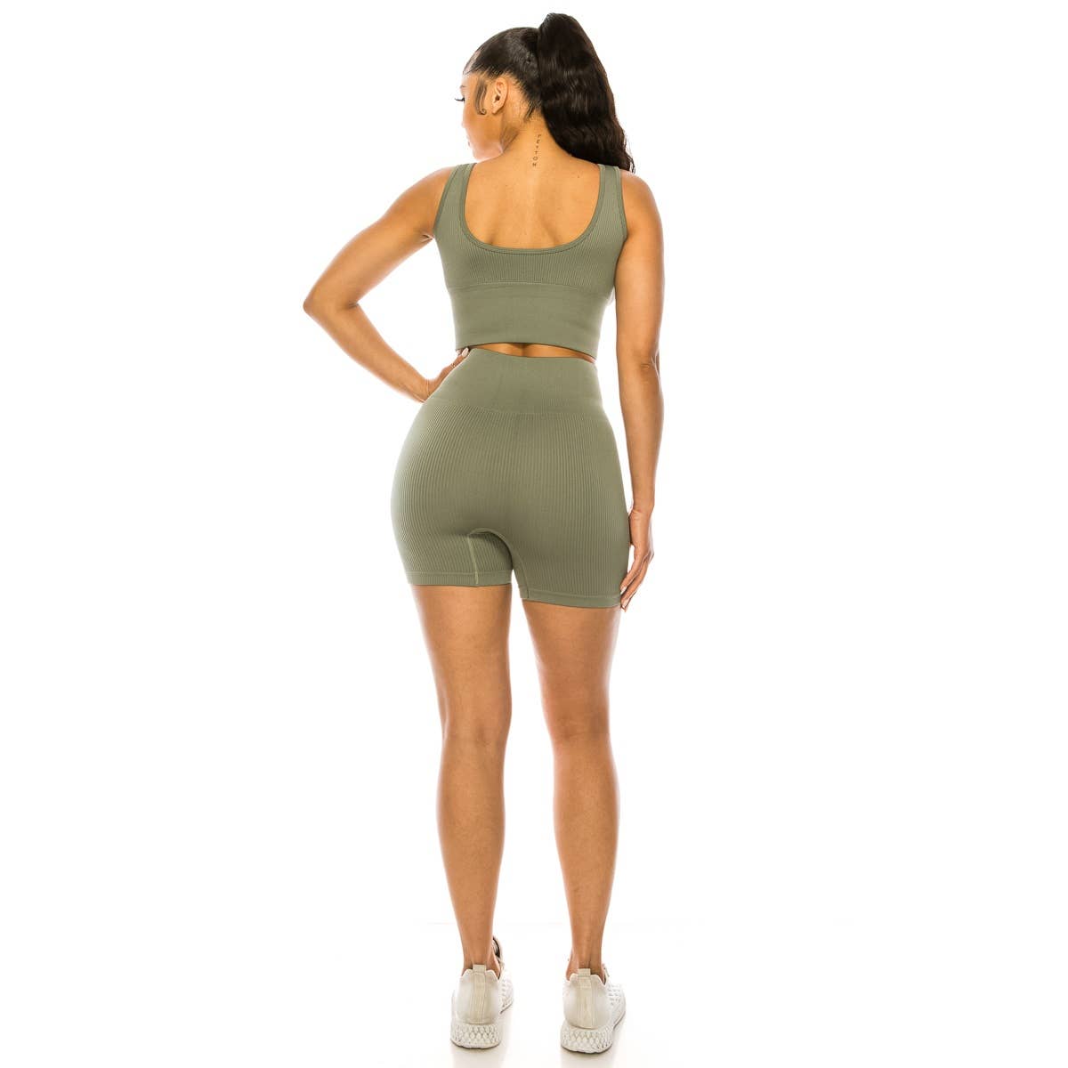 Lime All the Time - Wholesale Activewear Set - Women's - 2 Pcs Set Ribbed Muscle Tank Bra and Highwaist Short8