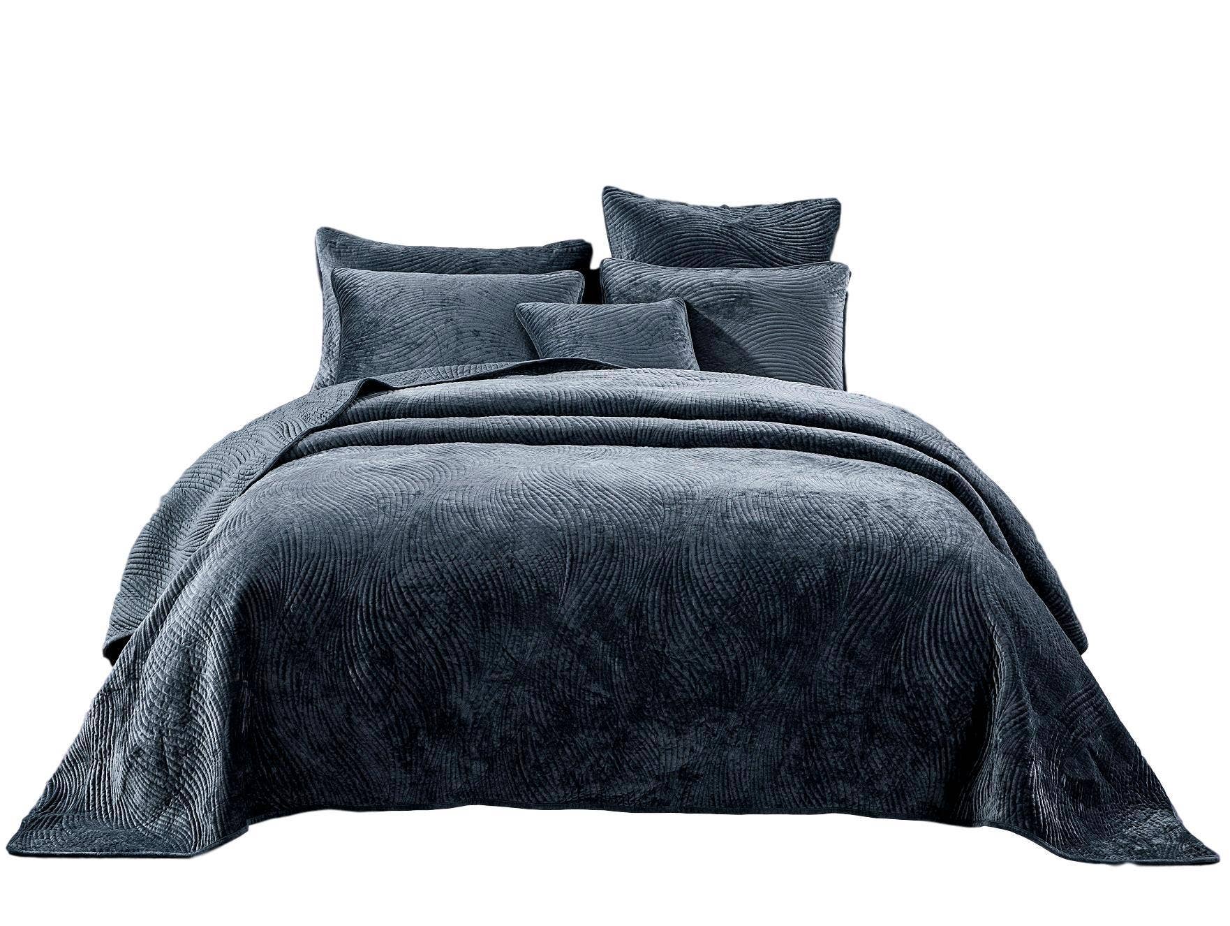 Tache Home Fashion - Wholesale Quilt - Tache Plush Dreams Steel Navy Blue Waves Velvet Quilt Set (JHW-852BL)7