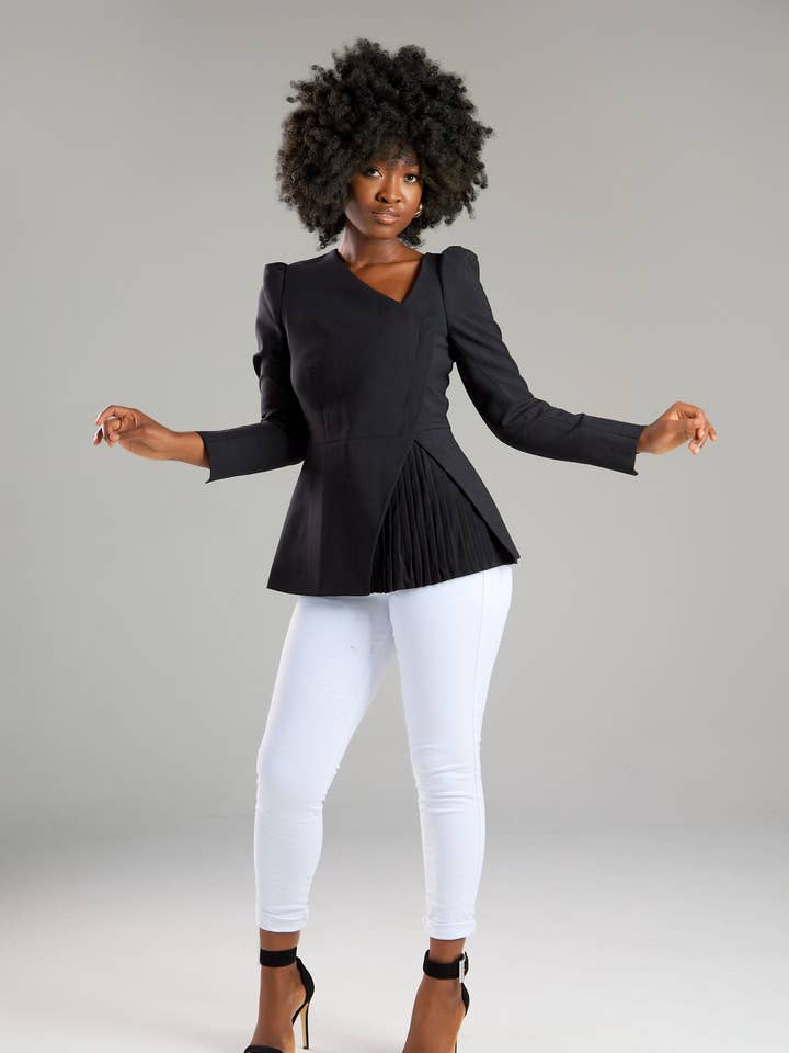 Seasonless Extra Fine Merino Wool Liz Peplum Jacket for wholesale by Seragyi