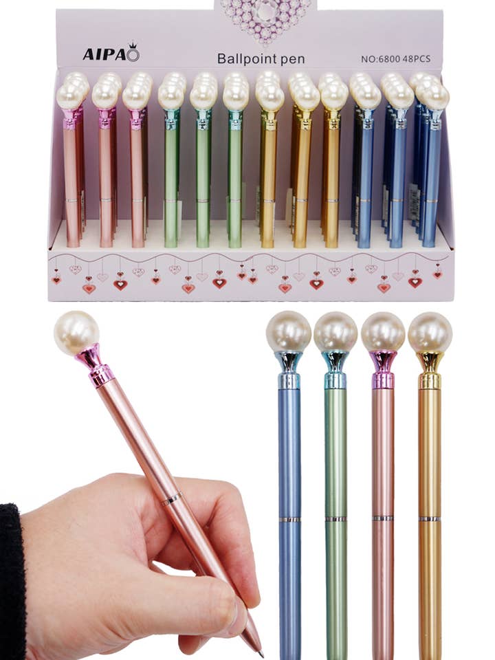 Pearl Topper Metallischer Glanz-Kugelschreiber - 48 Stück für den Großhandel von Cap Zone