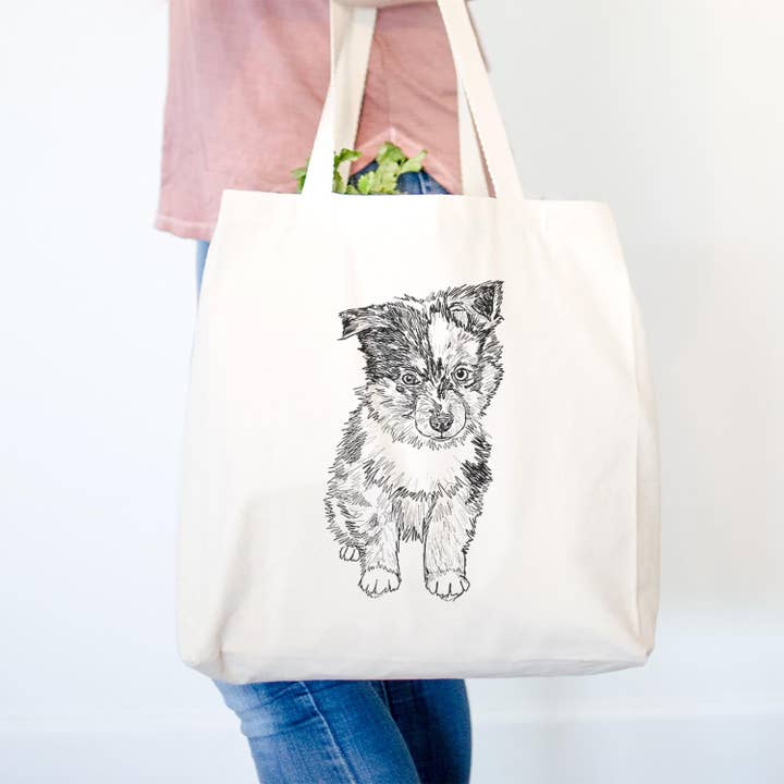Beige Doodled Bernie the Mini Aussie - Tote Bag for wholesale on Faire