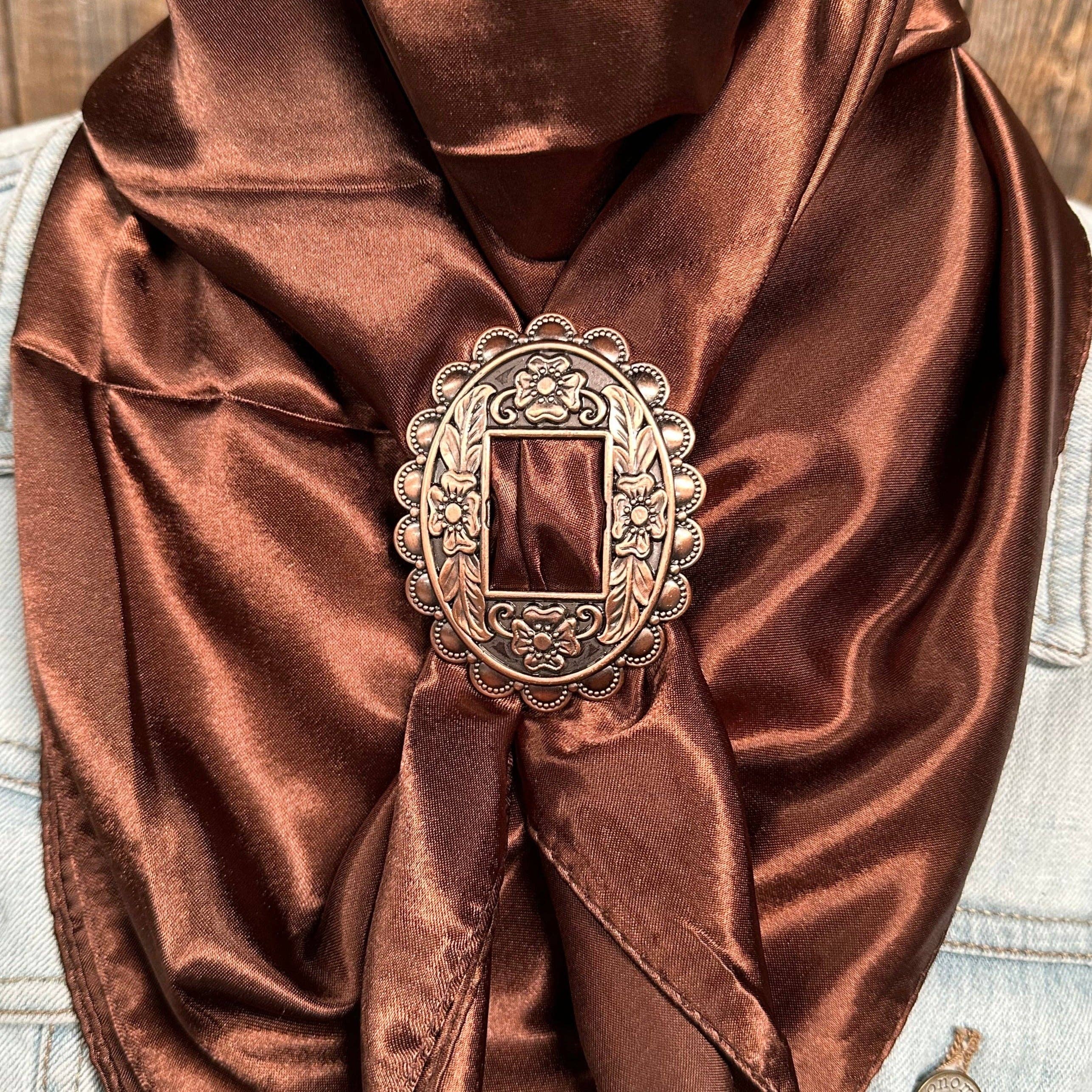 Rodeo Drive - Wholesale Scarf - Unisex - 35X35" Solid Brown Wild Rag / Scarf WRS2 - Buckle Wild Rag Slides - Assorted3