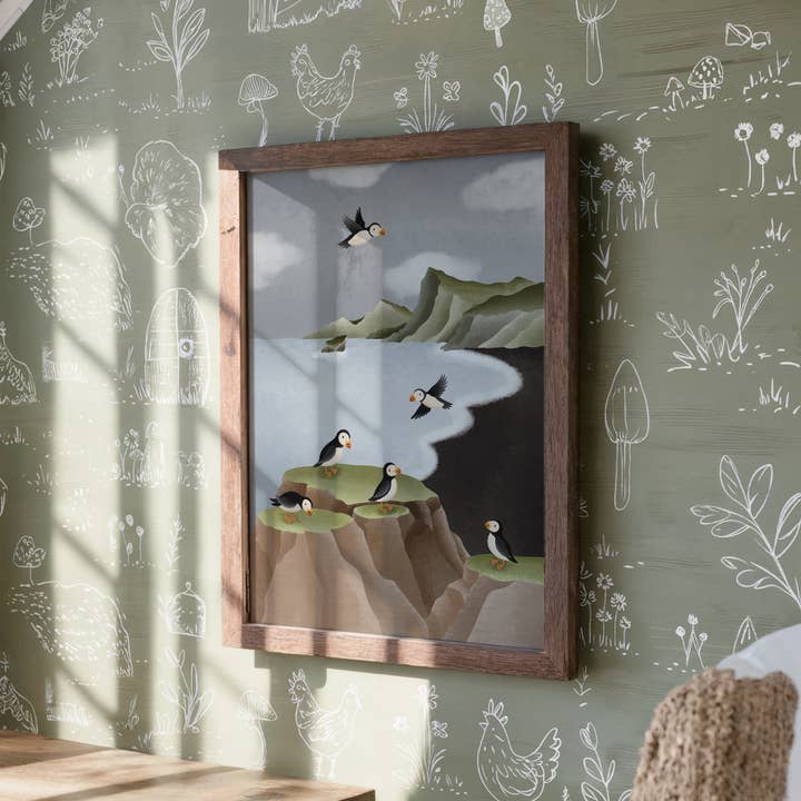 Affiche Islande Macareux - Tirage d'art - Plage noire de Vík - Voyage pour la vente par Tilda&Theo