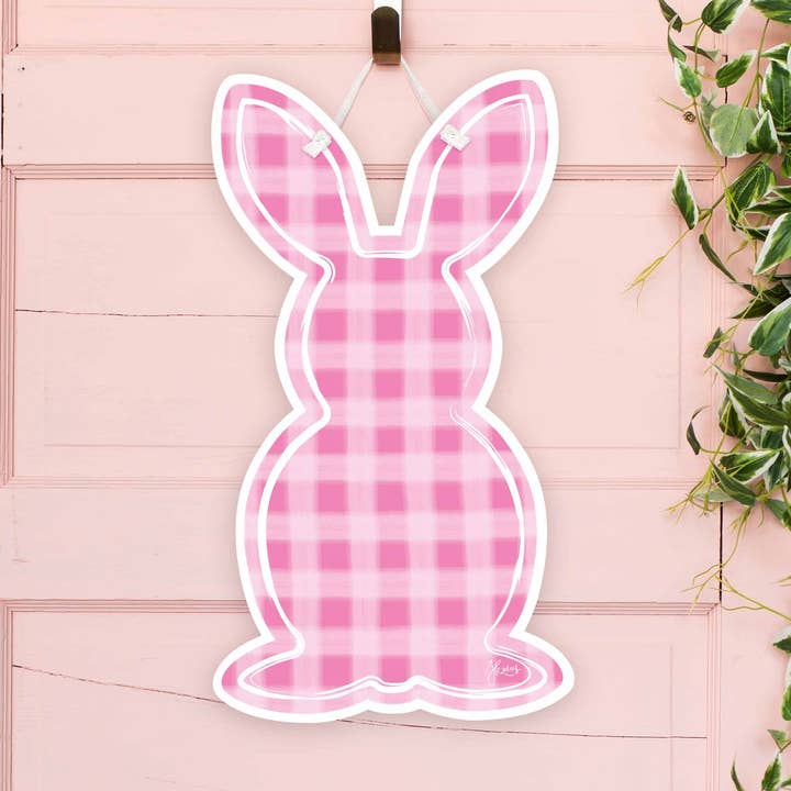 Pink Gingham Bunny Door Hanger for wholesale by Songbird Grove Collection
