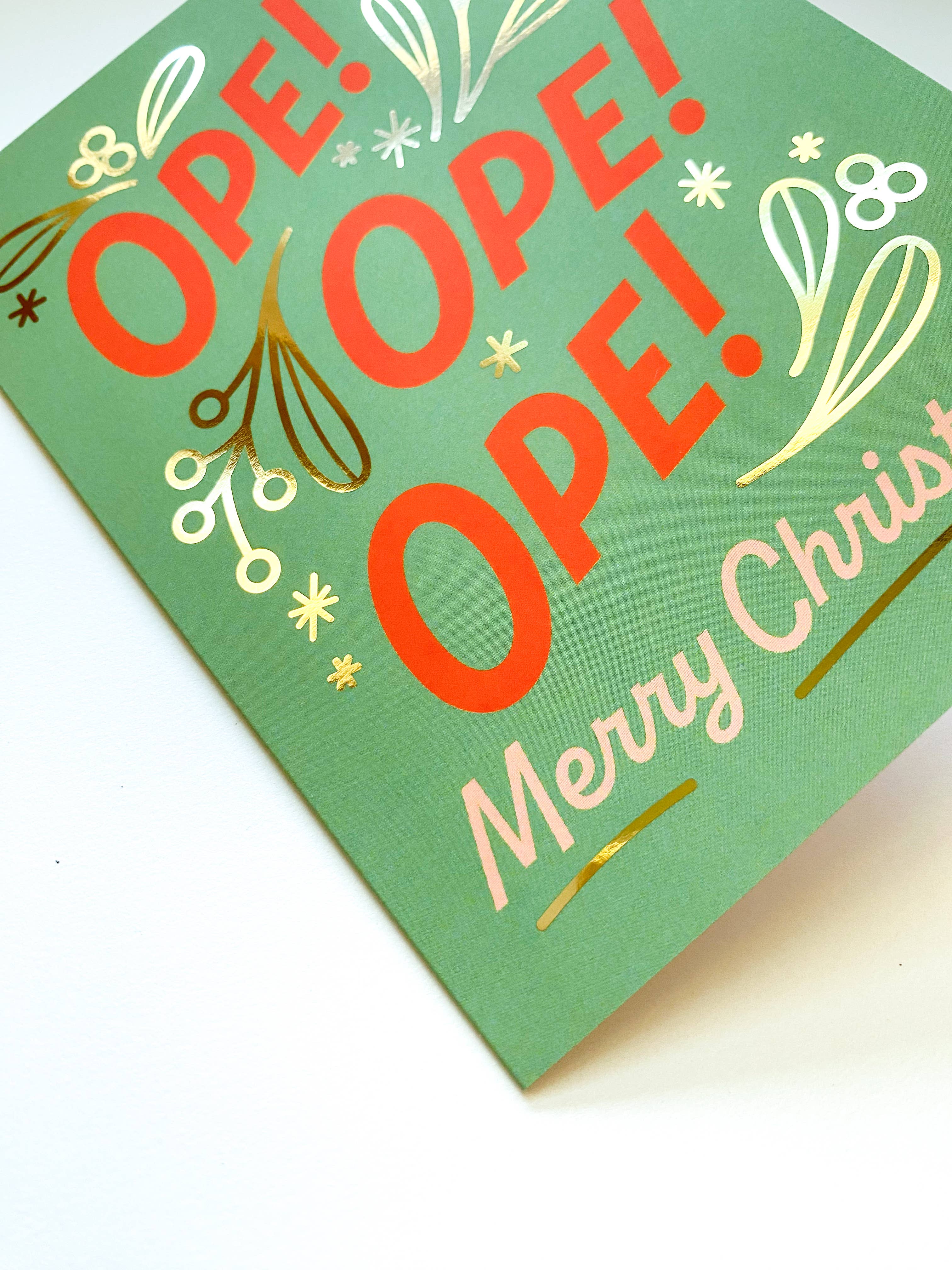 Bottlebrush Graphics - Vendita all'ingrosso Biglietti di auguri di Natale - Aperta! Aperta! Aperta! Biglietto di auguri con pellicola dorata del Midwest 3