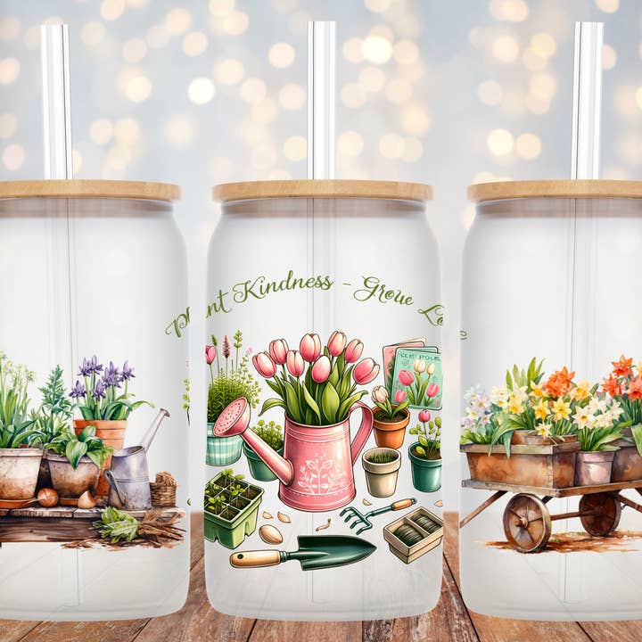 Plant Kindness Grow Love Glass Tumbler for wholesale by The Potted Oasis