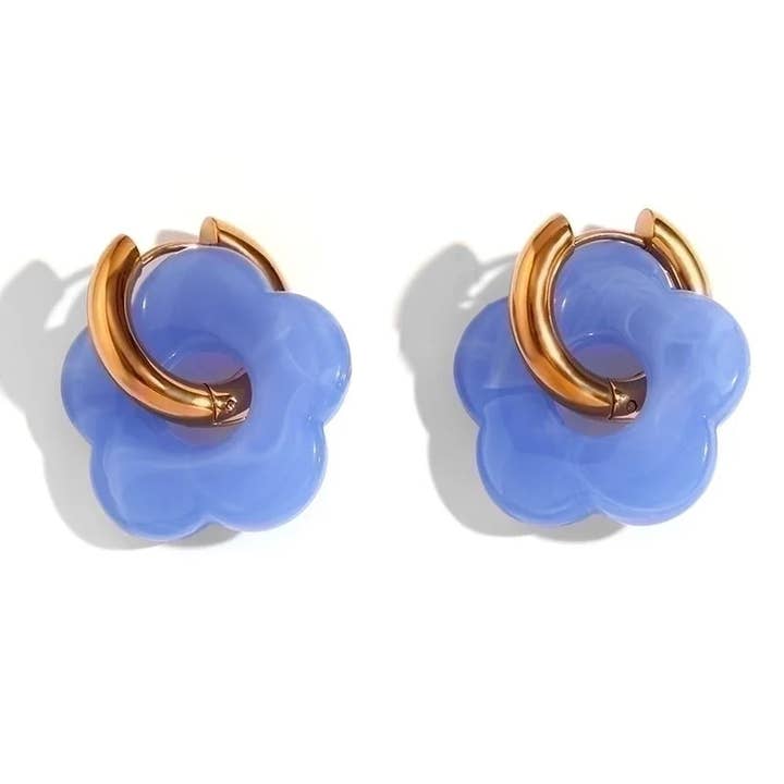 Poppy Hoops - Blue for wholesale by Everfaith Jewelry