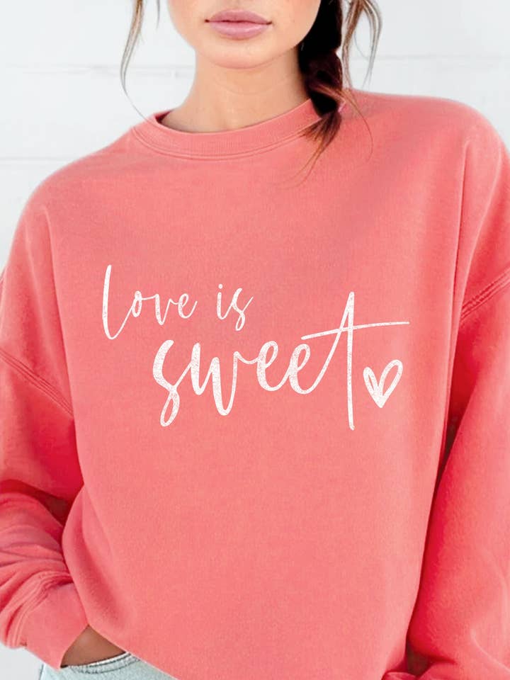 LOVE IS SWEET GRAPHIC BRUSHED SWEATSHIRTS for wholesale by Rustee Clothing
