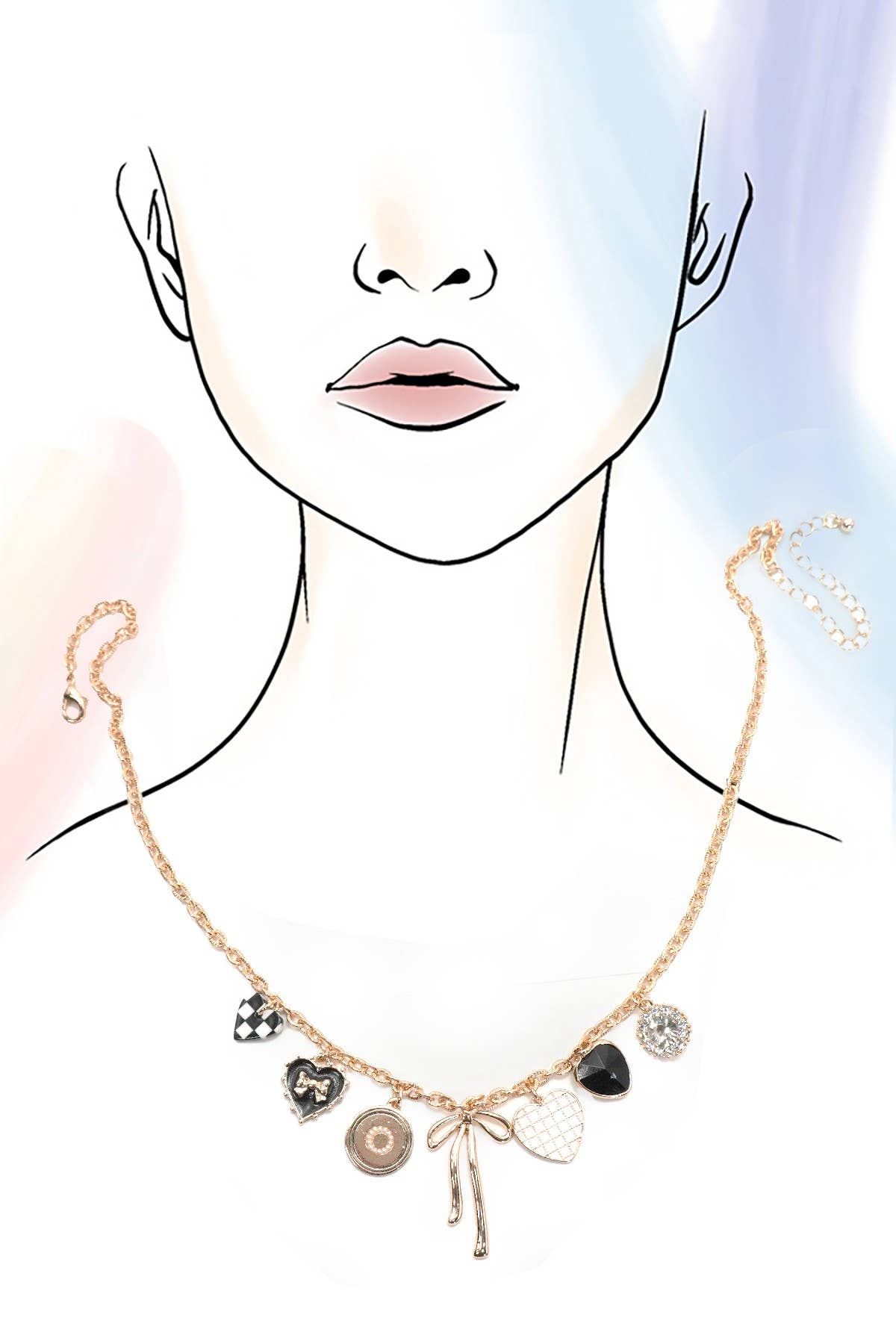 Or COLLIER CHARME-NŒUD DAMIER CŒUR STRASS | 80N91422 en vente sur Faire3