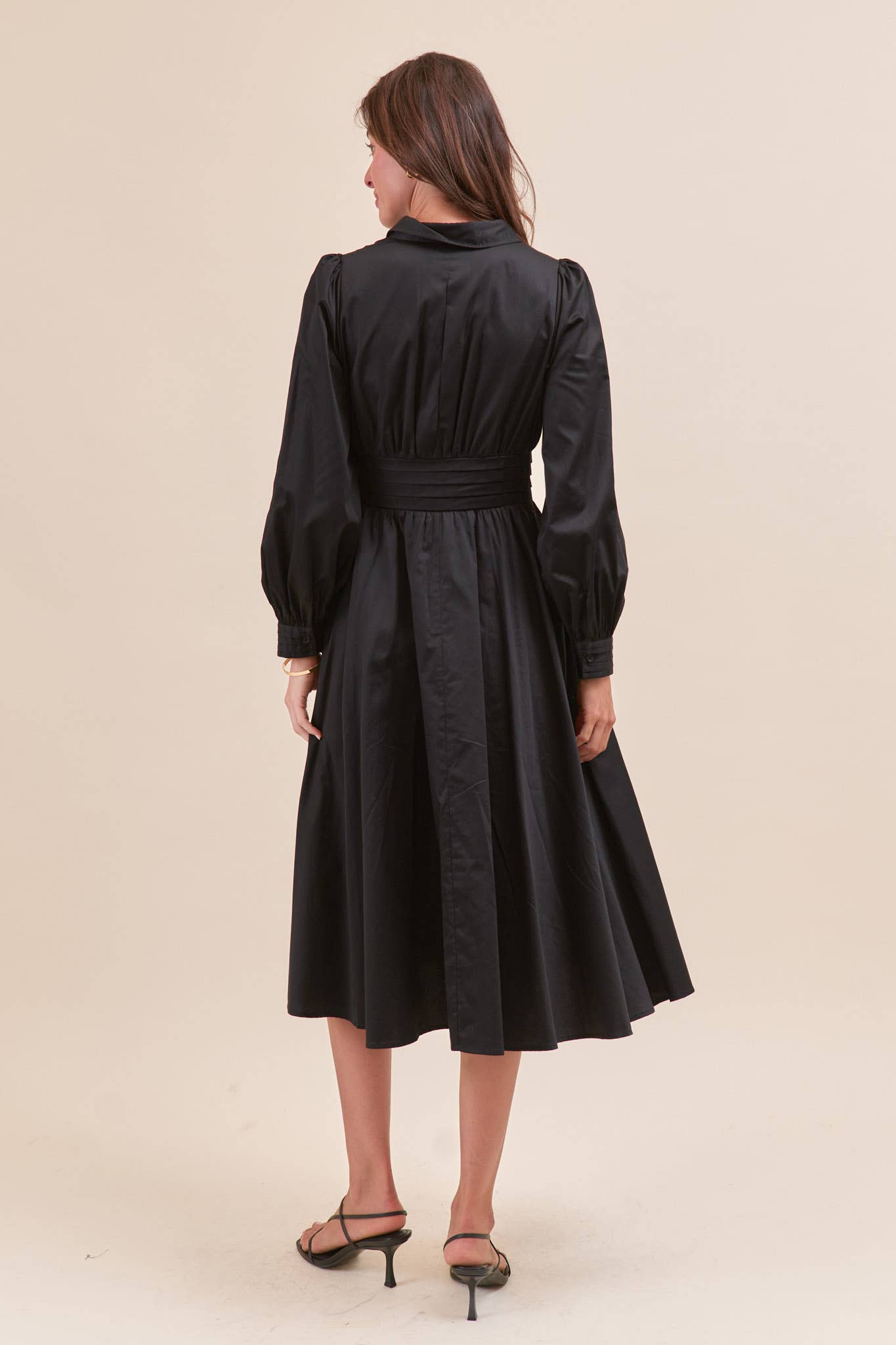 &MERCI - Wholesale Dress - Women's - PINTUCK WAIST TIE FRONT MIDI DRESS MDR421923