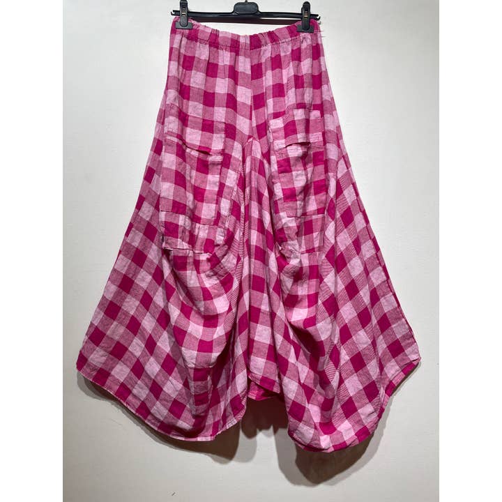 LINEN & COTTON HOUSE - Wholesale Dress - Women's - LINEN SKIRT WITH POCKETS, GINGHAM CHECK PATTERN 6633