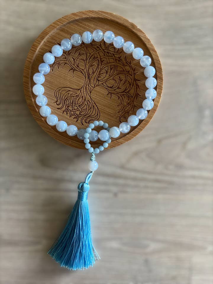 Blå Lace Agate Meditation Handled/Arm Mala för wholesale av Luna Rae