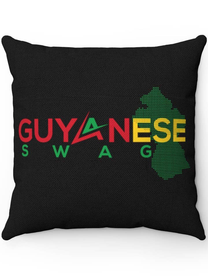 Official Guyanese Swag Guyana Map Spun Polyester Square Pillow for wholesale by Guyanese Swag
