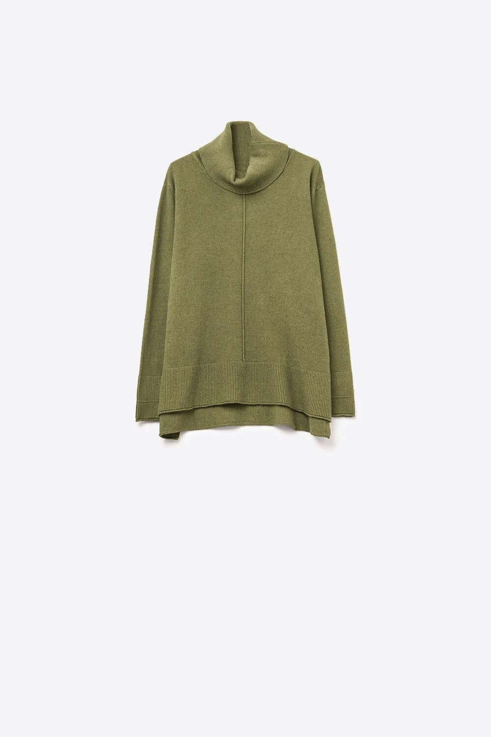 KHAKI Oversized Roll Neck Sweater in military green for wholesale on Faire0
