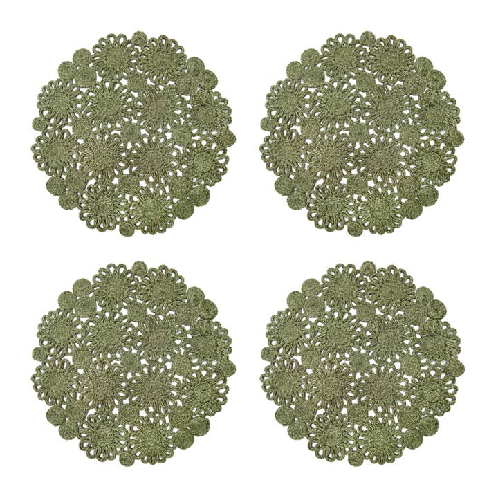 Couleur Nature - Vente Sets de table - Set de 4 sets de table ronds en jute verte Daisy 38 cm2